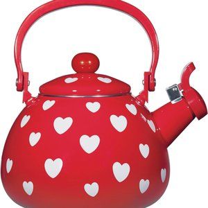 Supreme Hearts Pattern Whistling Tea Kettle for Stove Top Enamel on Steel.